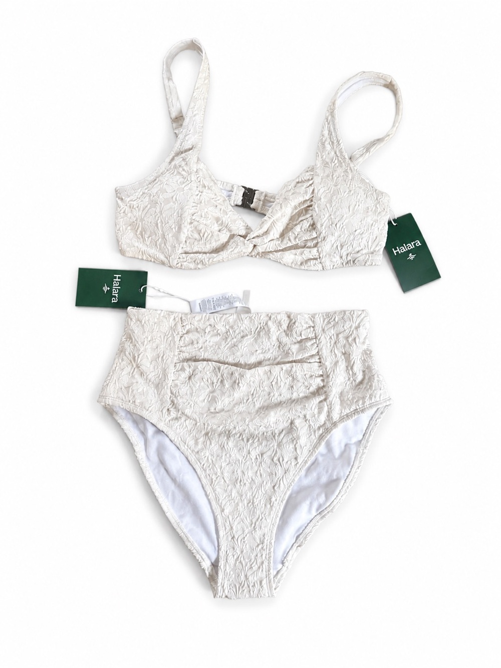HALARA Cream Textured High-Rise Bikini Set